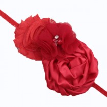  Vintage Shabby Red Chiffon Flower  Baby Girl Headband 