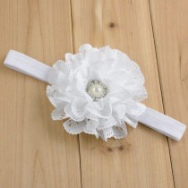 Bellazaara White  Eyelet Flower Headband With Pearl Crystal Center